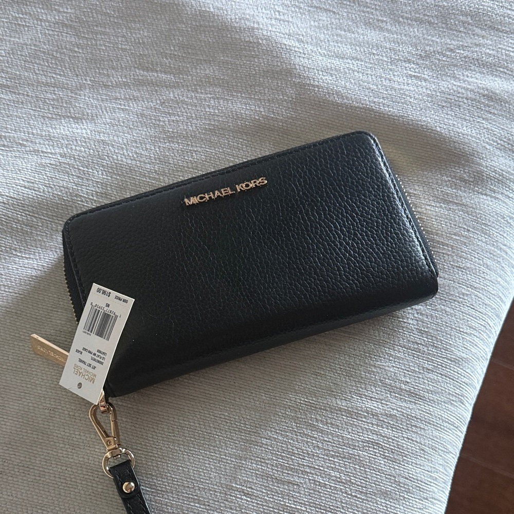 Michael Kors Black Leather Wristlet